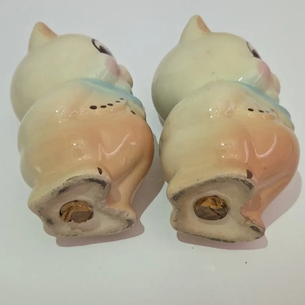 MCM Pig Salt & Pepper Shakers Blue Bandana Scarf Kitsch Anthropomorphic Ceramic